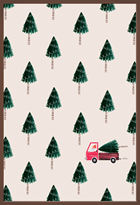 Kerstkaart choco kerstbomen met vrachtwagen